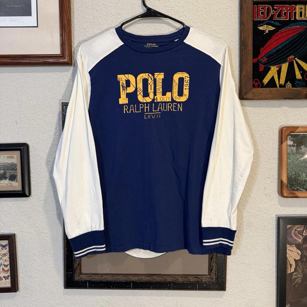Polo Ralph Lauren Long Sleeve 67 Baseball Style Designer Kids Shirt Size Large